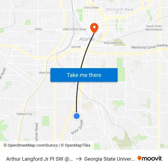 Arthur Langford Jr Pl SW @ 220 to Georgia State University map