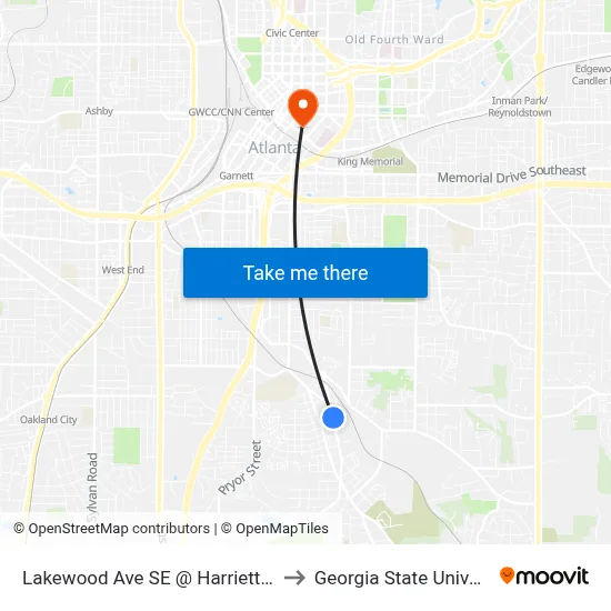 Lakewood Ave SE @ Harriett St SE to Georgia State University map