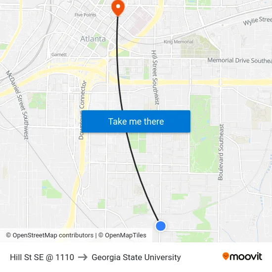 Hill St SE @ 1110 to Georgia State University map