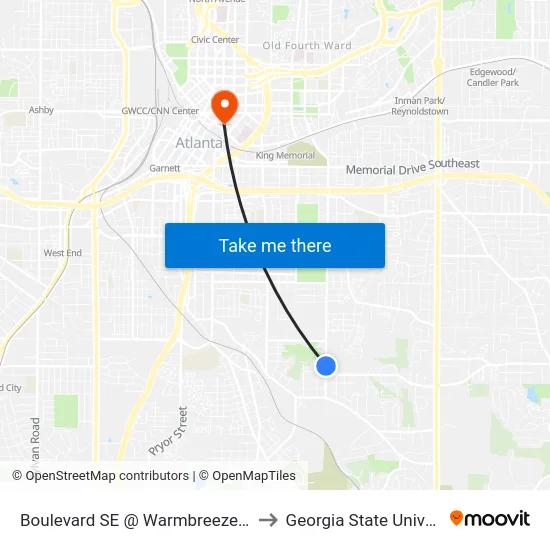 Boulevard SE @ Warmbreeze Rd SE to Georgia State University map
