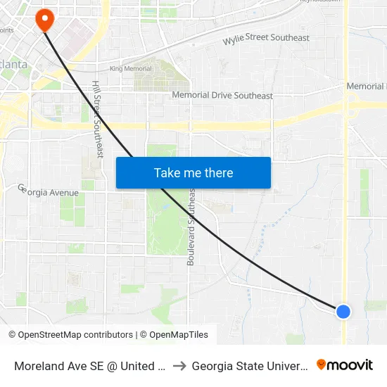 Moreland Ave SE @ United Ave to Georgia State University map