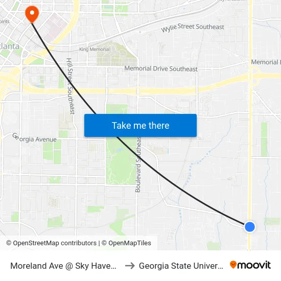 Moreland Ave @ Sky Haven Rd to Georgia State University map