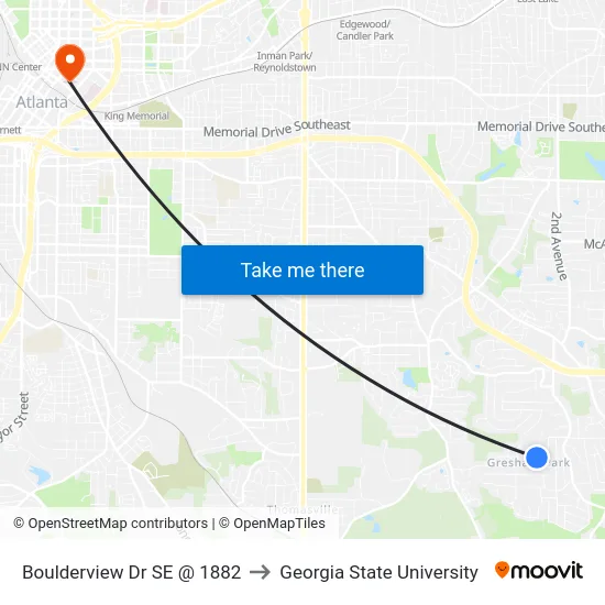 Boulderview Dr SE @ 1882 to Georgia State University map