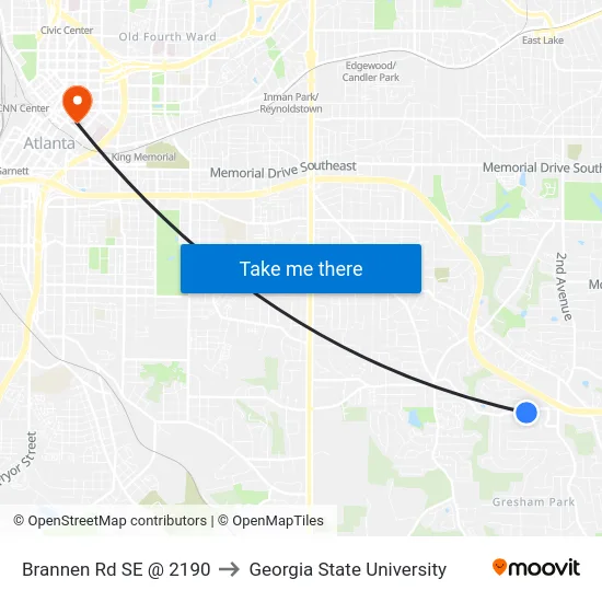 Brannen Rd SE @ 2190 to Georgia State University map