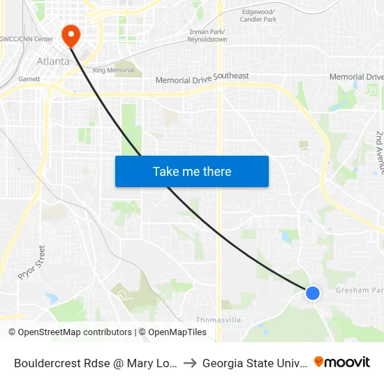 Bouldercrest Rdse @ Mary Lou Ln SE to Georgia State University map