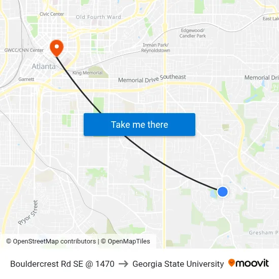 Bouldercrest Rd SE @ 1470 to Georgia State University map