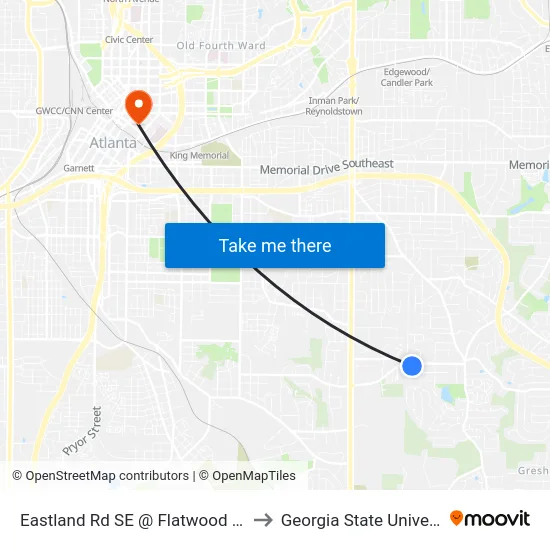 Eastland Rd SE @ Flatwood Dr SE to Georgia State University map