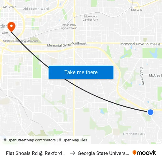 Flat Shoals Rd @ Rexford Dr to Georgia State University map