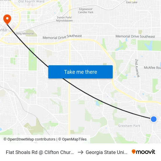Flat Shoals Rd @ Clifton Church Rd SE to Georgia State University map