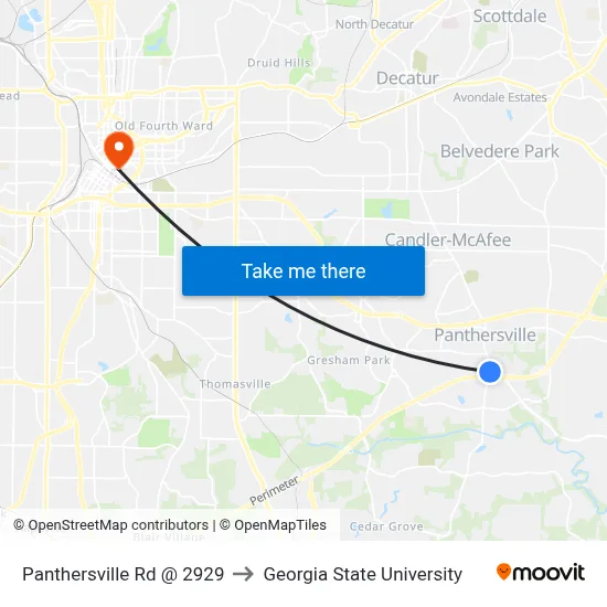 Panthersville Rd @ 2929 to Georgia State University map