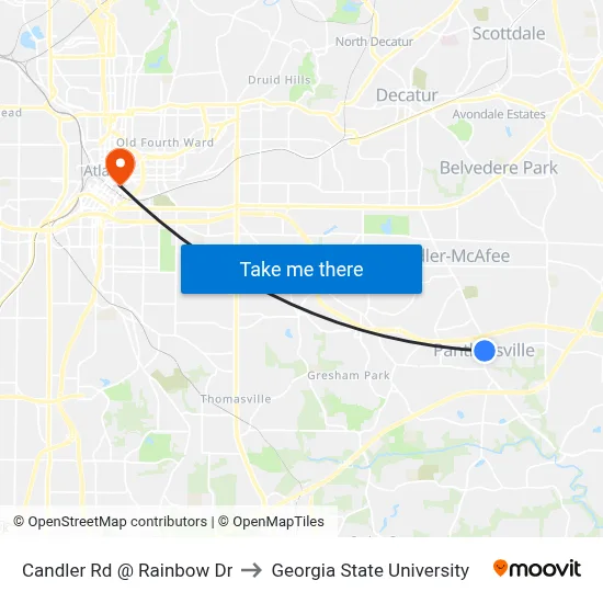 Candler Rd @ Rainbow Dr to Georgia State University map