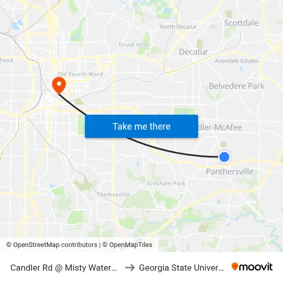 Candler Rd @ Misty Waters Dr to Georgia State University map