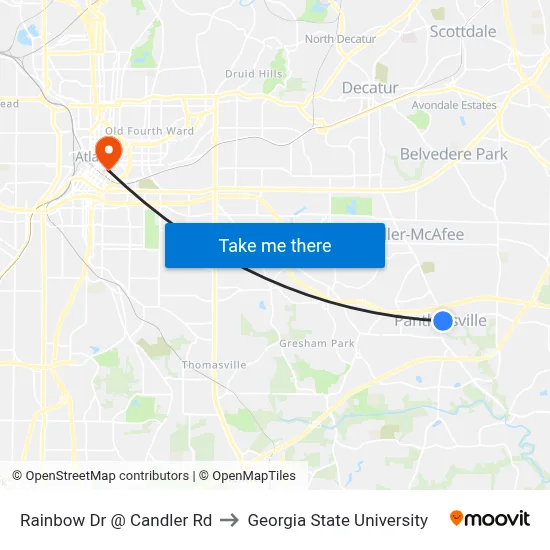Rainbow Dr @ Candler Rd to Georgia State University map
