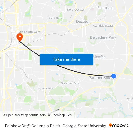 Rainbow Dr @ Columbia Dr to Georgia State University map