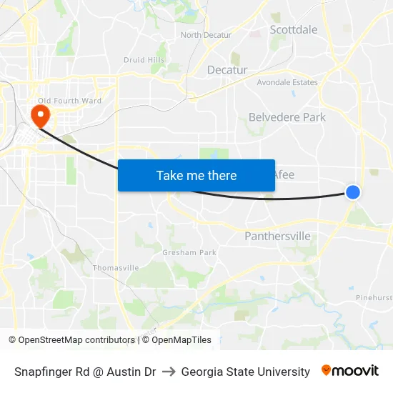 Snapfinger Rd @ Austin Dr to Georgia State University map