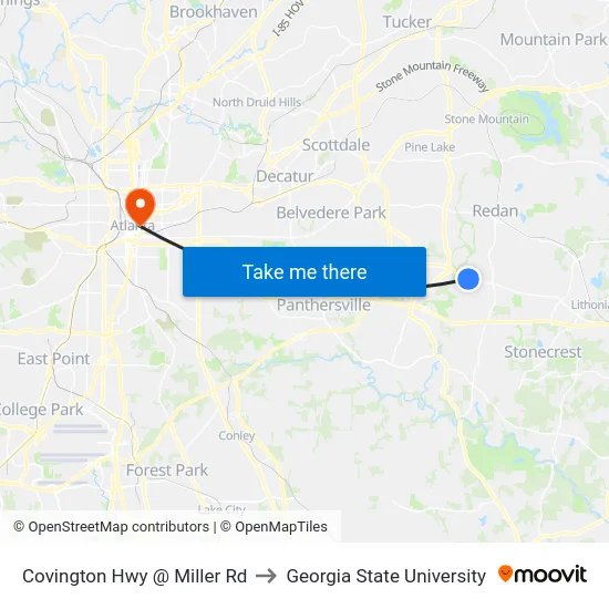 Covington Hwy @ Miller Rd to Georgia State University map