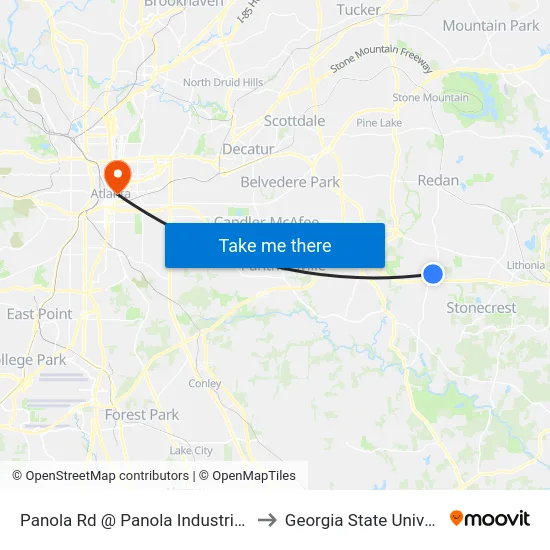 Panola Rd @ Panola Industrial Blvd to Georgia State University map