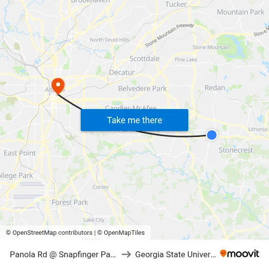 Panola Rd @ Snapfinger Park Dr to Georgia State University map