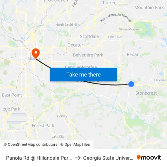 Panola Rd @ Hillandale Park Ct to Georgia State University map