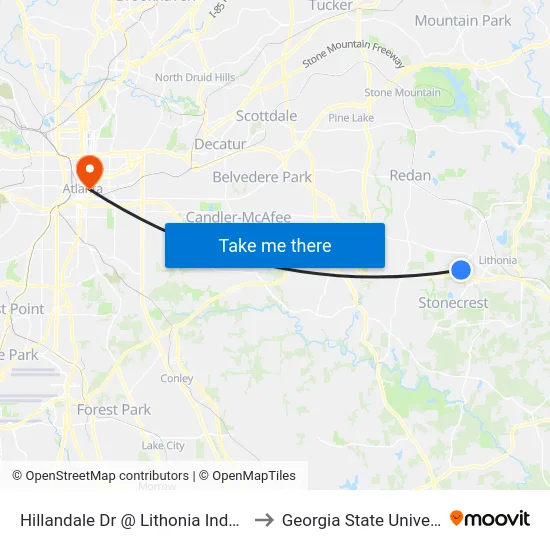 Hillandale Dr @ Lithonia Industrial to Georgia State University map