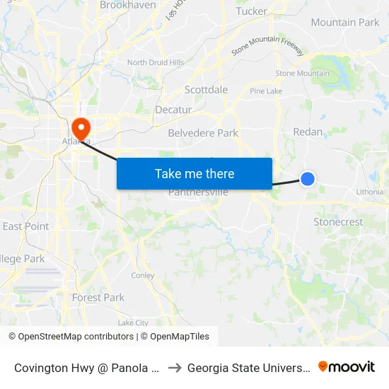 Covington Hwy @ Panola Rd to Georgia State University map