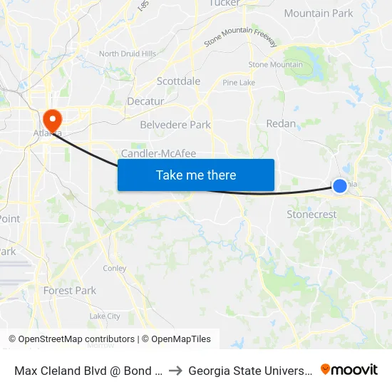 Max Cleland Blvd @ Bond St to Georgia State University map