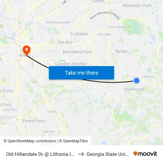 Old Hillandale Dr @ Lithonia Industrial to Georgia State University map