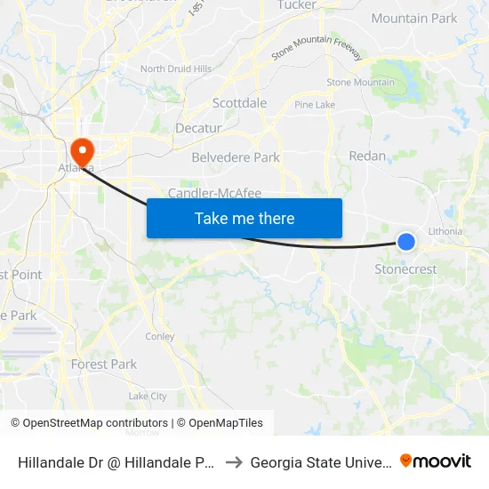 Hillandale Dr @ Hillandale Park Dr to Georgia State University map