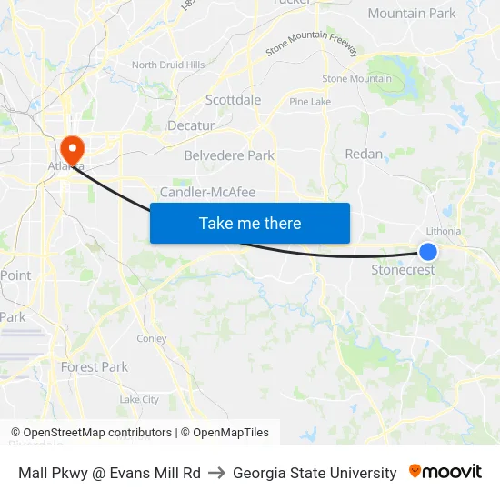 Mall Pkwy @ Evans Mill Rd to Georgia State University map