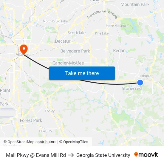 Mall Pkwy @ Evans Mill Rd to Georgia State University map