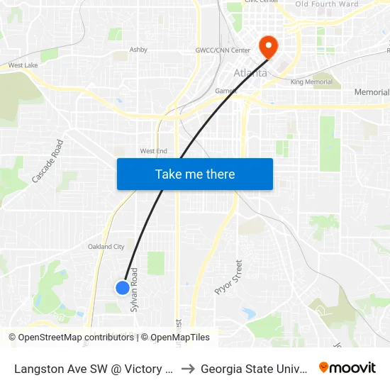 Langston Ave SW @ Victory Dr SW to Georgia State University map