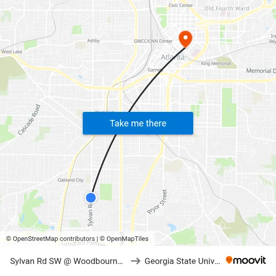 Sylvan Rd SW @ Woodbourne Dr SW to Georgia State University map