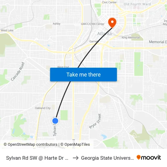Sylvan Rd SW @ Harte Dr SW to Georgia State University map