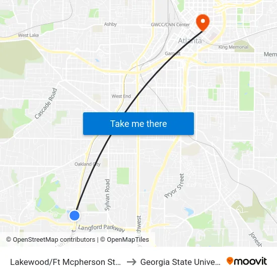 Lakewood/Ft Mcpherson Station to Georgia State University map