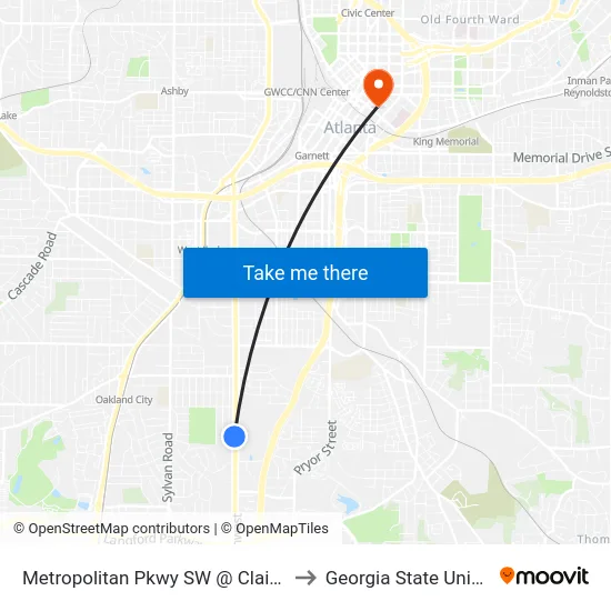 Metropolitan Pkwy SW @ Claire Dr SW to Georgia State University map