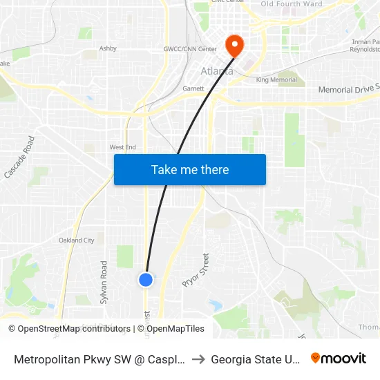 Metropolitan Pkwy SW @ Casplan St SW (S) to Georgia State University map