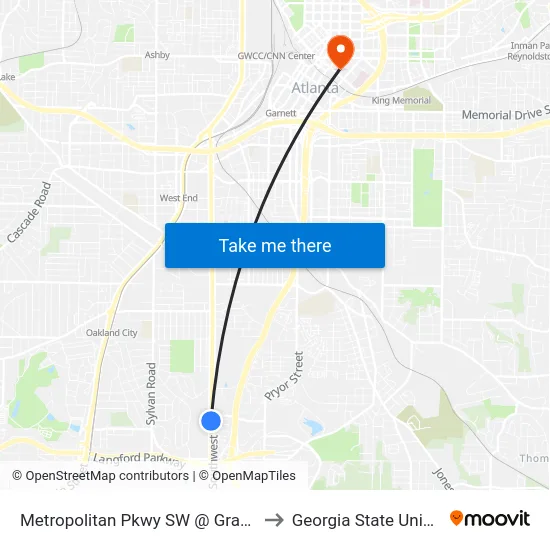 Metropolitan Pkwy SW @ Grant St SW to Georgia State University map