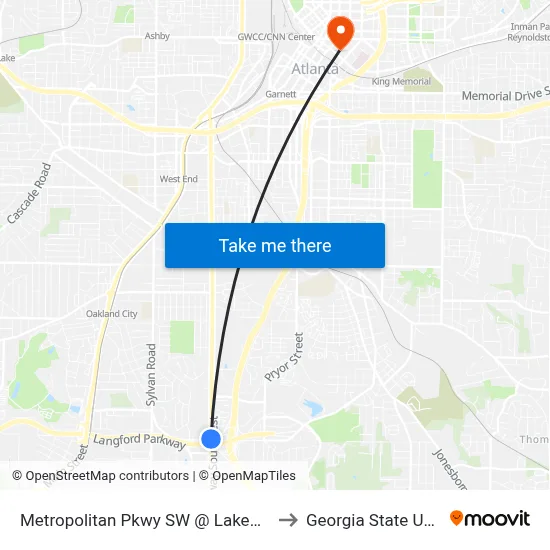 Metropolitan Pkwy SW @ Lakewood Ave SW to Georgia State University map