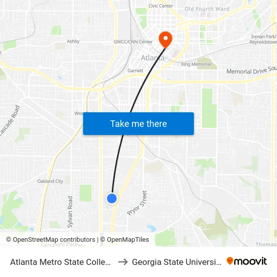 Atlanta Metro State College to Georgia State University map
