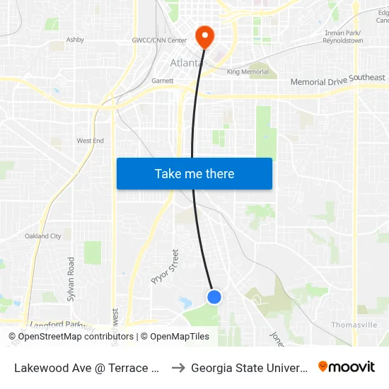 Lakewood Ave @ Terrace Way to Georgia State University map