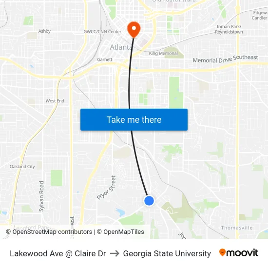 Lakewood Ave @ Claire Dr to Georgia State University map