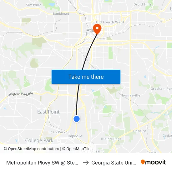 Metropolitan Pkwy SW @ Steve Dr SW to Georgia State University map