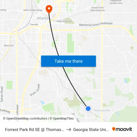 Forrest Park Rd SE @ Thomasville Dr S to Georgia State University map