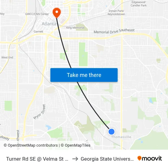 Turner Rd SE @ Velma St SE to Georgia State University map