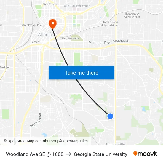 Woodland Ave SE @ 1608 to Georgia State University map