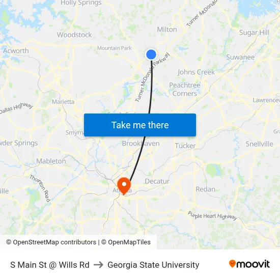 S Main St @ Wills Rd to Georgia State University map