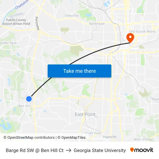 Barge Rd SW @ Ben Hill Ct to Georgia State University map