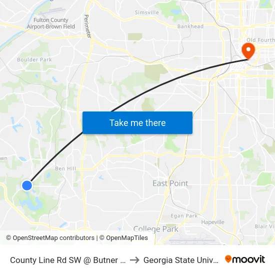 County Line Rd SW @ Butner Rd SW to Georgia State University map