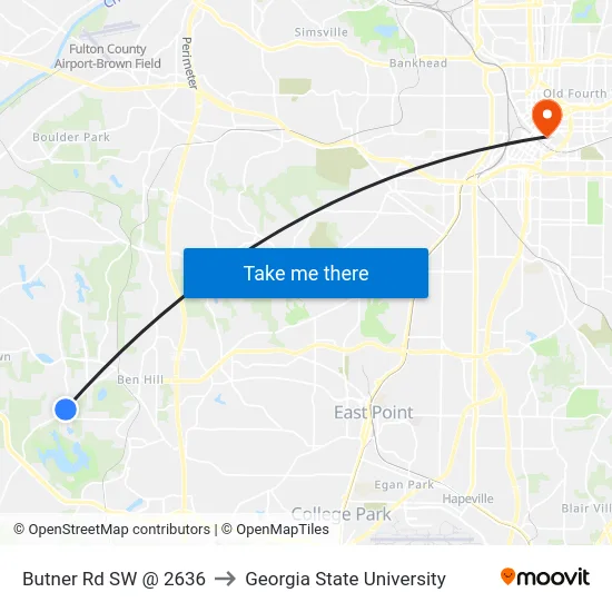Butner Rd SW @ 2636 to Georgia State University map