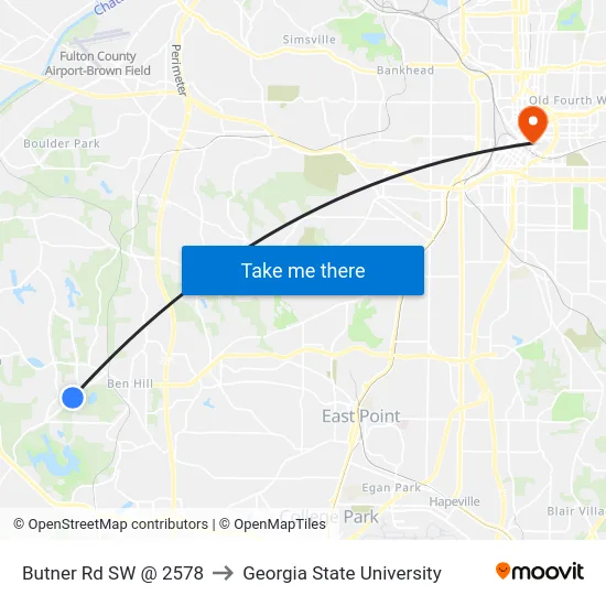 Butner Rd SW @ 2578 to Georgia State University map